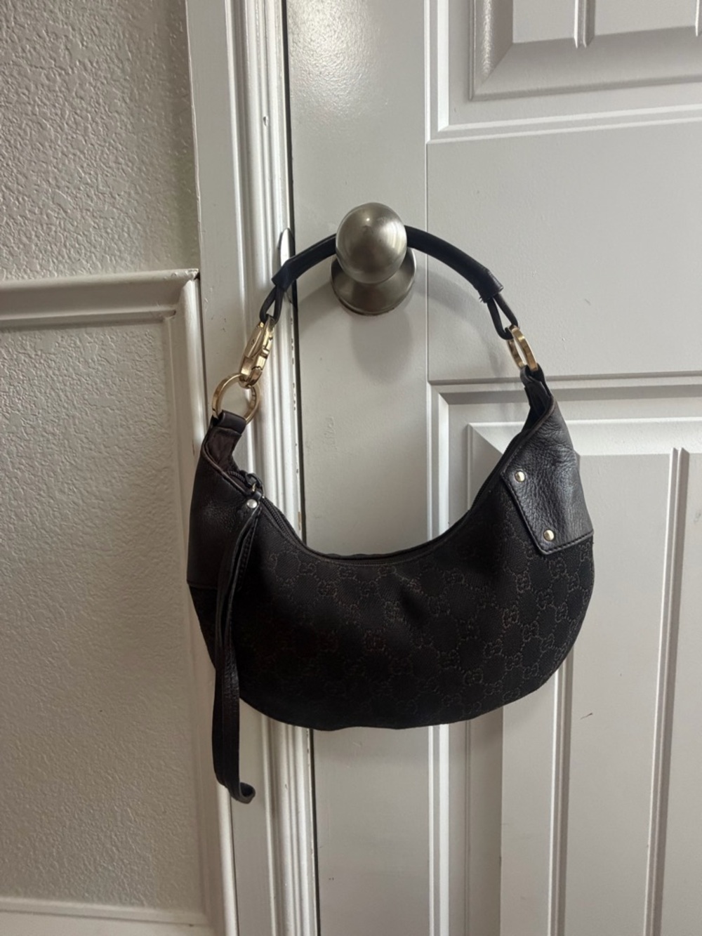 Black Designer Crescent Shoulder Bag - Unbranded